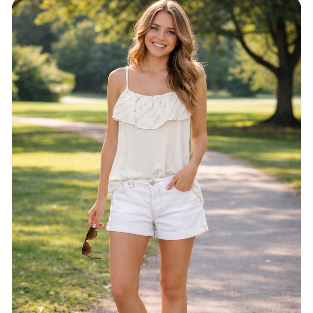 LOFT Cream Ruffle Front Camisole